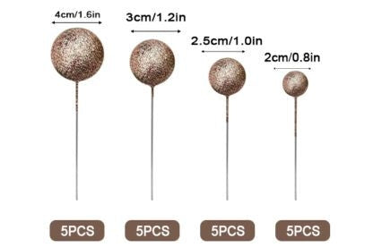 GLITTER ROSE GOLD BALL TOPPER 20PCS