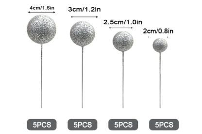 GLITTER SILVER BALL TOPPER 20PCS