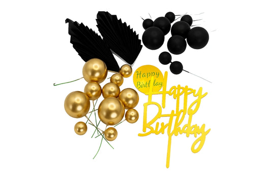 Black and Gold Birthday Topper Set Iconic Cake Art ball topper set
