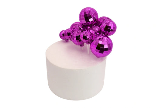 12PCS Pink Disco Ball Topper Set Iconic Cake Art