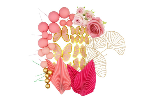 Pink Floral Butterfly Topper Set Iconic Cake Art ball topper set