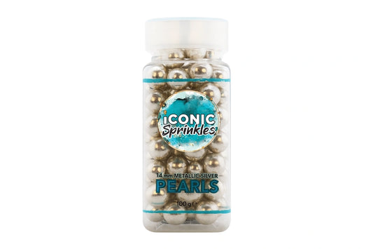 100g 14mm Metallic Silver Pearls Iconic Sprinkles sugar pearls