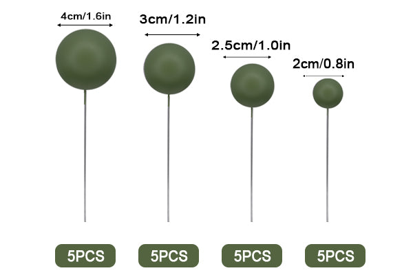 Olive Matte Ball Toppers 20pcs