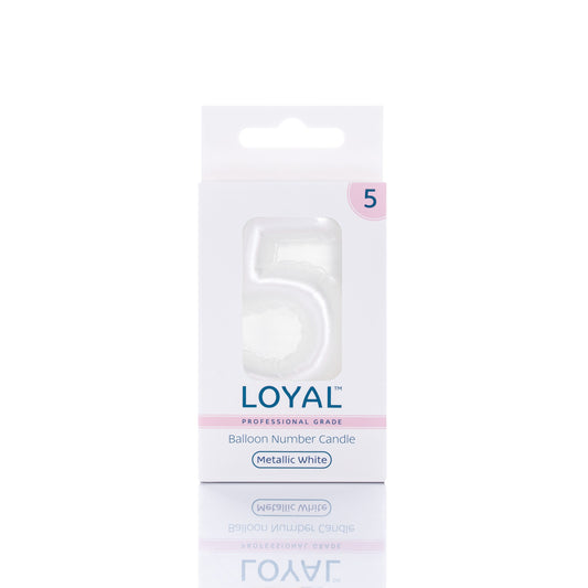 Balloon Number "5" Candle Metallic White
