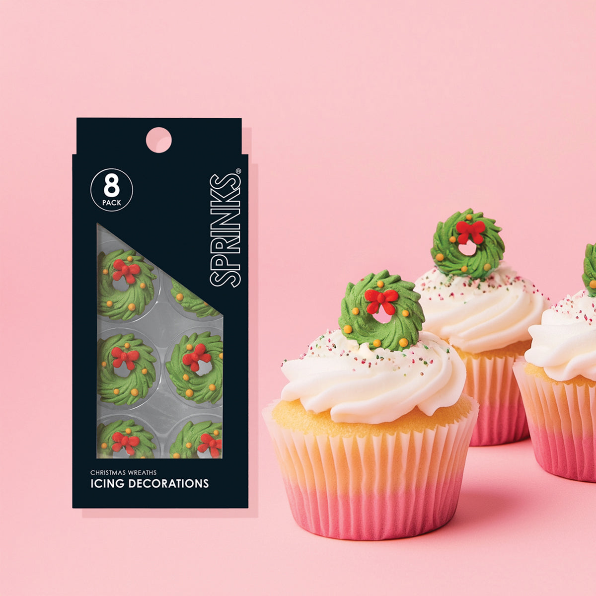 SPRINKS Sugar Decorations - CHRISTMAS WREATHS (8 pieces)