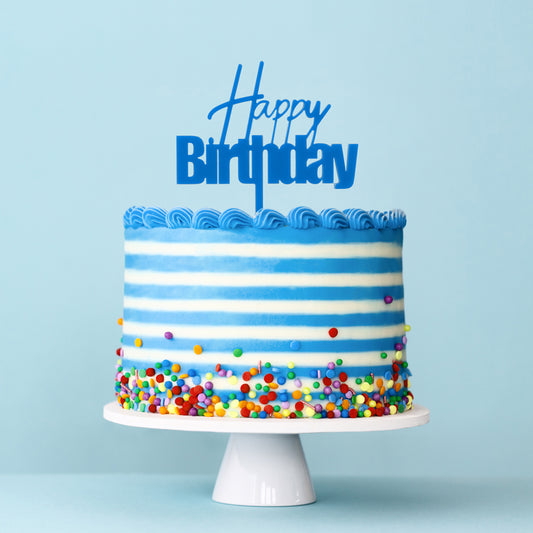 FUN HAPPY BIRTHDAY CAKE TOPPER - BLUE ACRYLIC