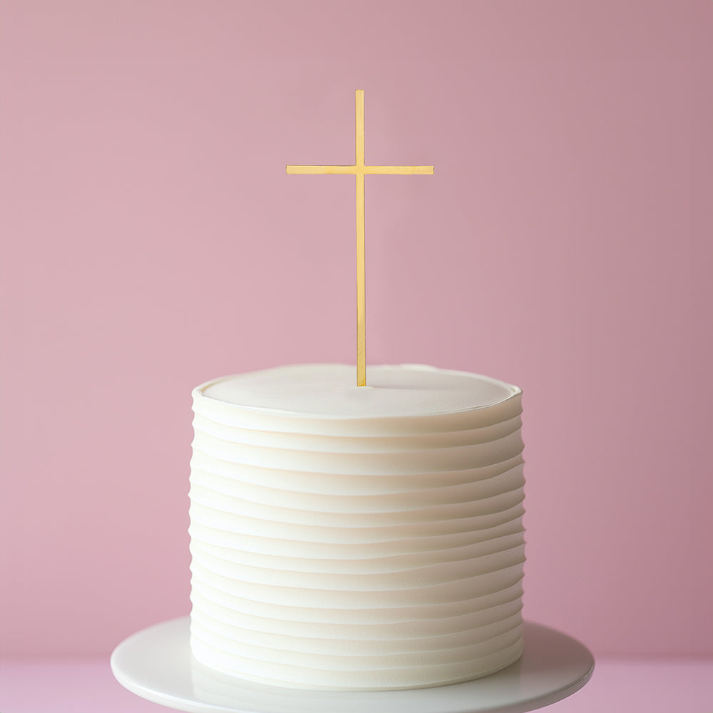 GOLD Metal Cake Topper - FINE CROSS Gold Topper