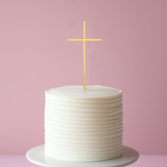 GOLD Metal Cake Topper - FINE CROSS Gold Topper