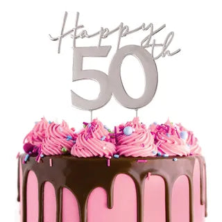 CAKE CRAFT | METAL TOPPER | HAPPY 50TH | SILVER TOPPER
