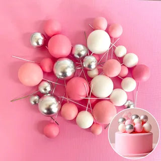 PINK, WHITE & SILVER | DECO FOAM BALL TOPPER | 32 pieces