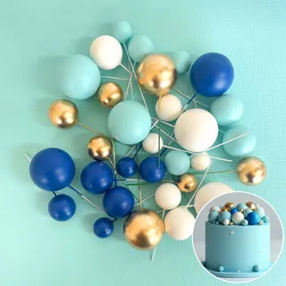 BLUE, WHITE & GOLD | DECO FOAM BALL TOPPER | 32 PC