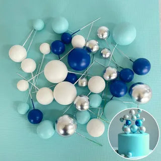 BLUE, WHITE & SILVER | DECO FOAM BALL TOPPER | 32