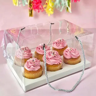 CAKE CRAFT | CLEAR CUPCAKE BOX WITH HANDLES | 6 HOLES