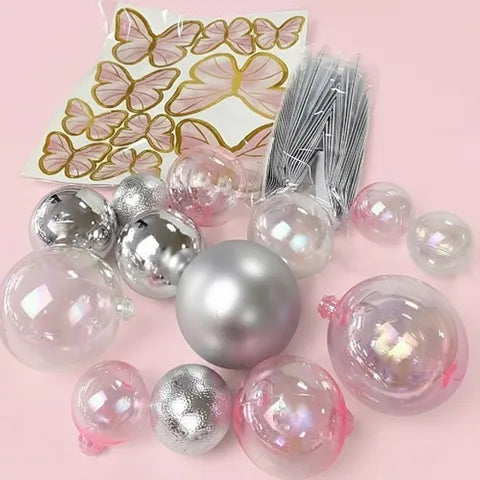 CLEAR, PINK & SILVER | DECO BALL, FAN & BUTTERFLY ball topper set