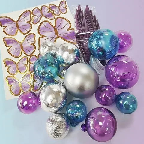 BLUE, PURPLE & SILVER | DECO BALL, FAN & BUTTERFLY ball topper set