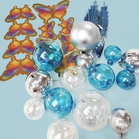 CLEAR, BLUE & SILVER | DECO BALL, FAN & BUTTERFLY ball topper set