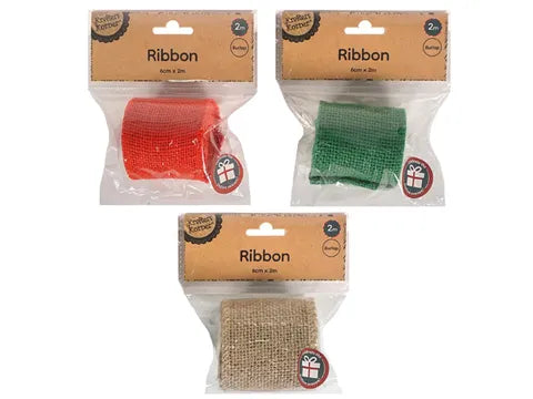 XMAS BURLAP RIBBON 6CMx2M EACH*