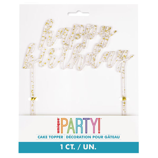 Gold Fleck Acrylic 'Happy Birthday' Cake Acrylic
