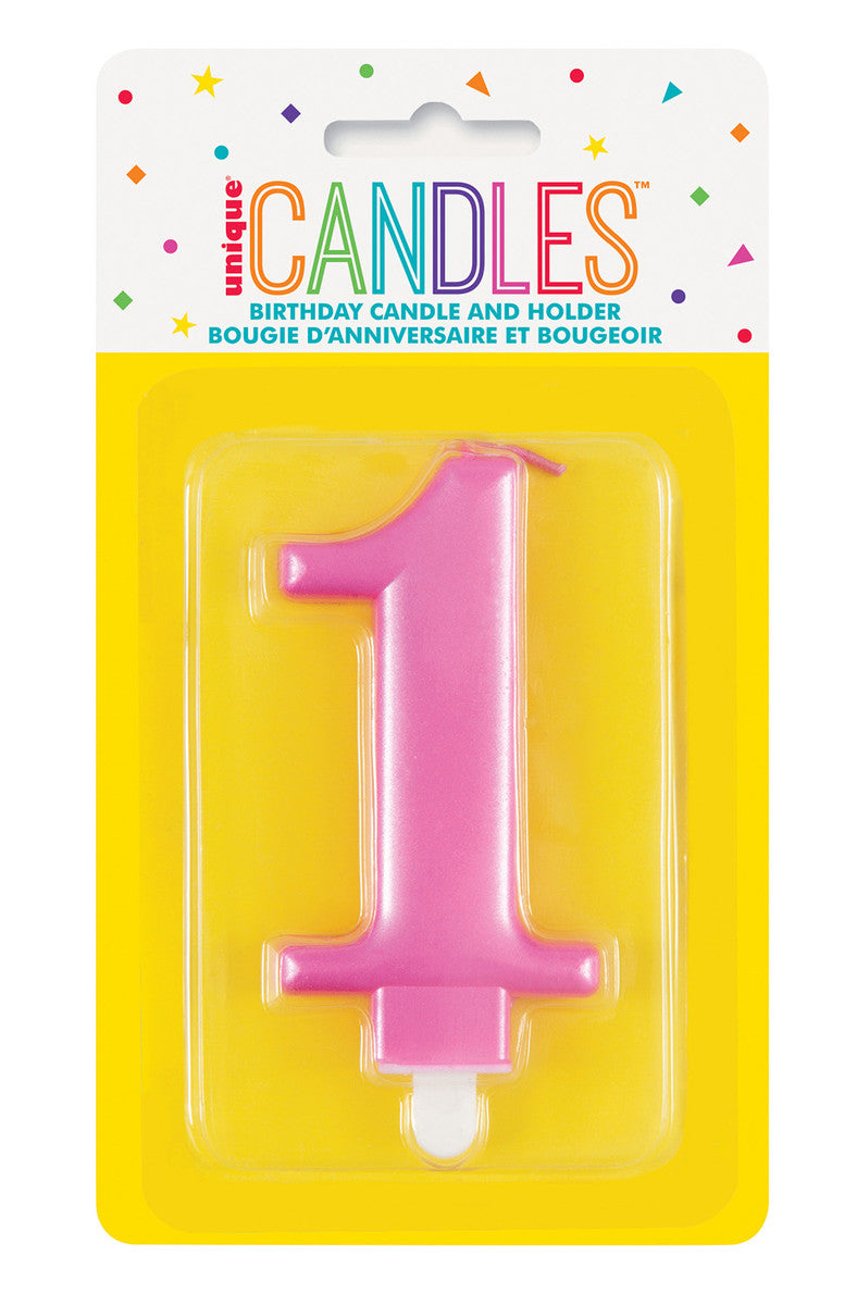 Numeral Candle 1 - Metallic Pink