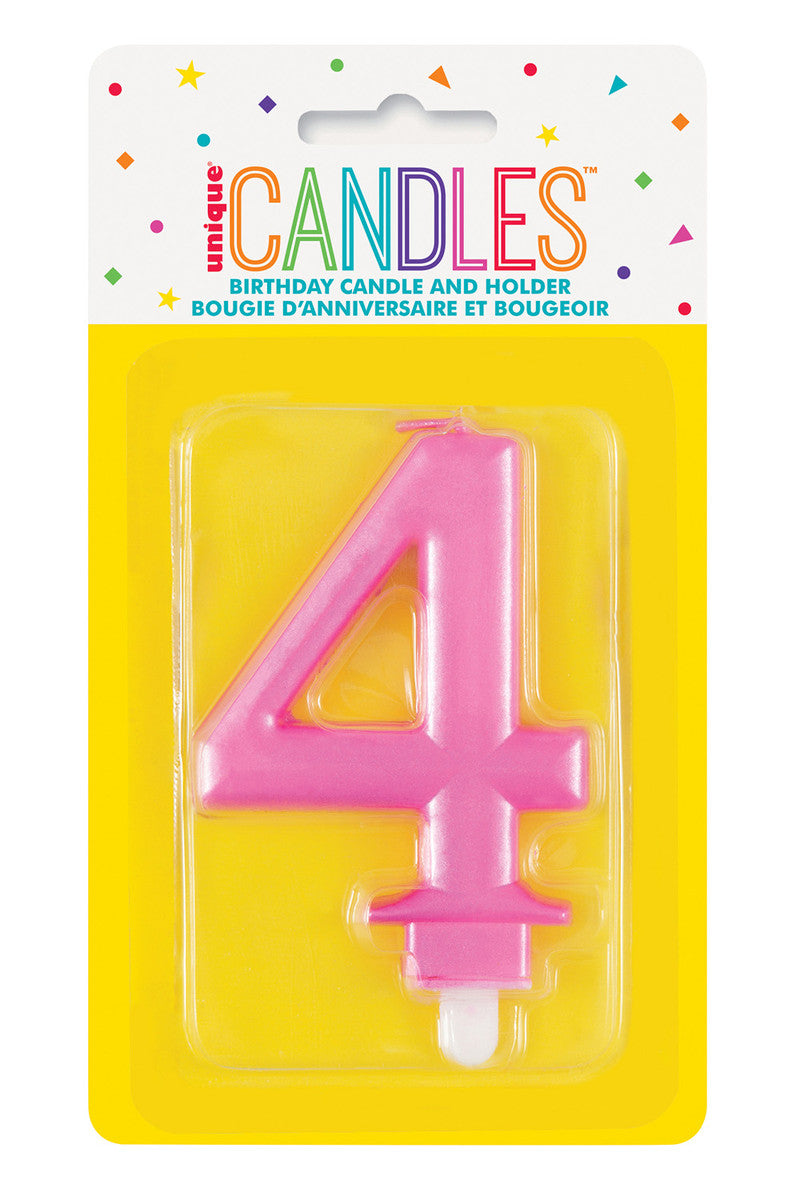 Numeral Candle 4 - Metallic Pink