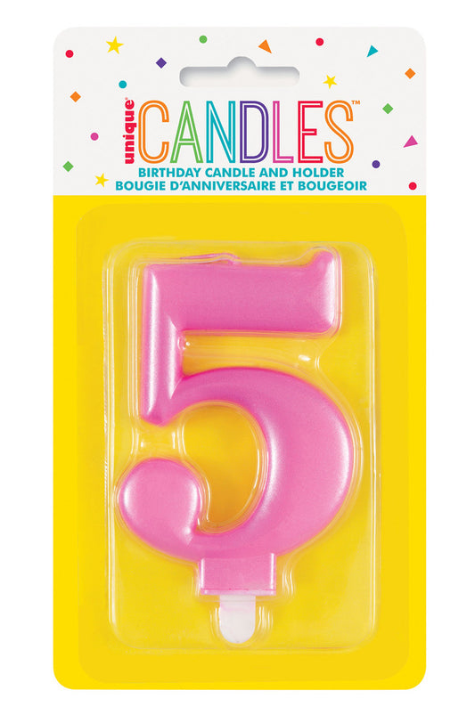 Numeral Candle 5 - Metallic Pink