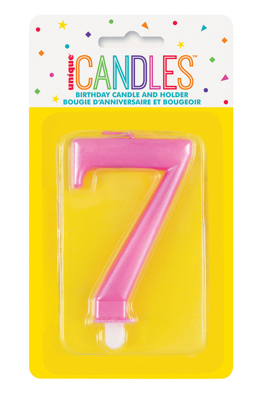Numeral Candle 7 - Metallic Pink