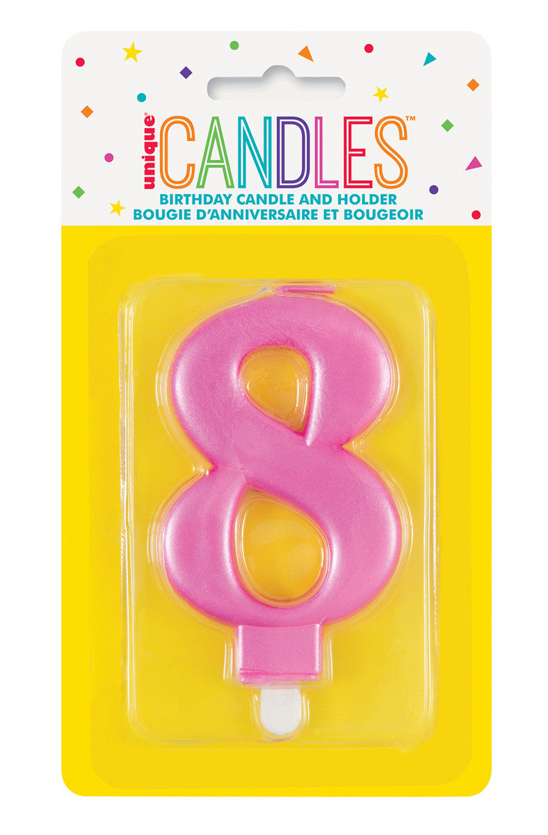 Numeral Candle 8 - Metallic Pink