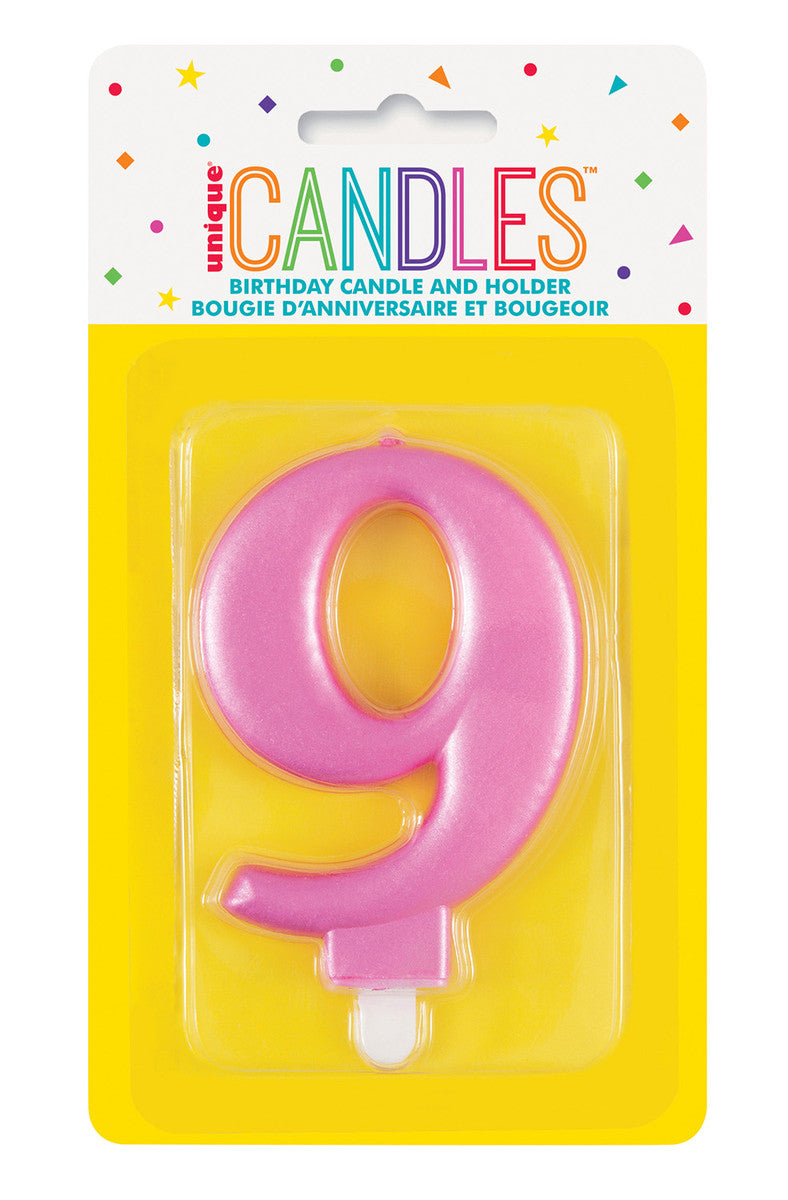 Numeral Candle 9 - Metallic Pink