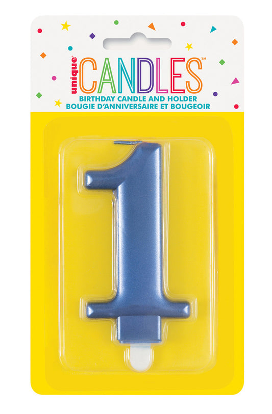 Numeral Candle 1 - Metallic Blue