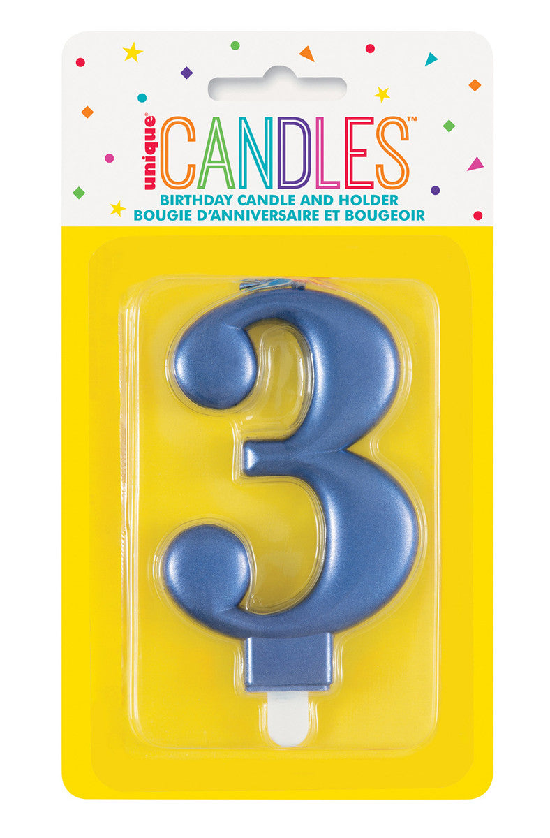 Numeral Candle 3 - Metallic Blue