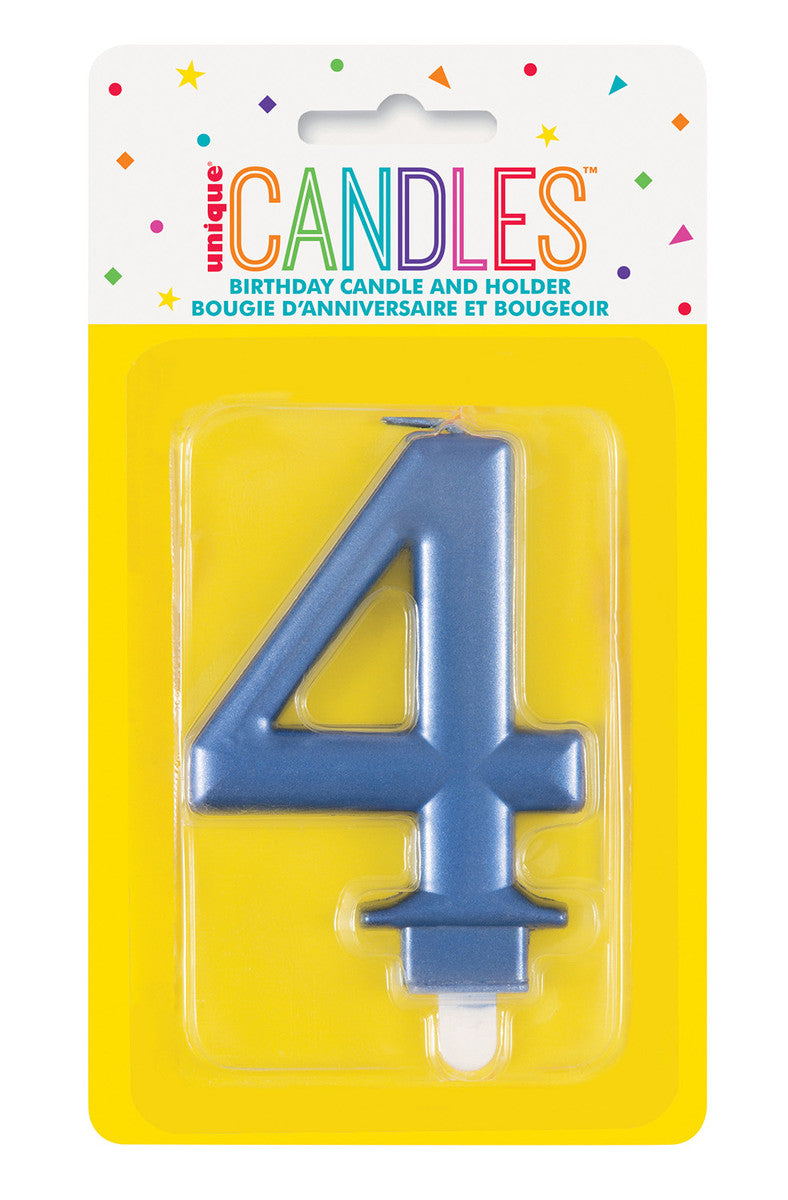 Numeral Candle 4 - Metallic Blue