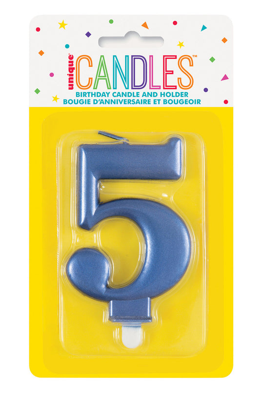 Numeral Candle 5 - Metallic Blue