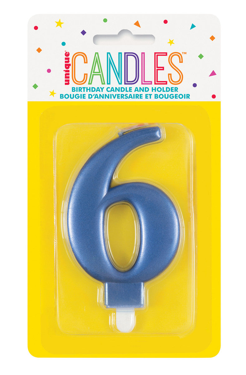 Numeral Candle 6 - Metallic Blue