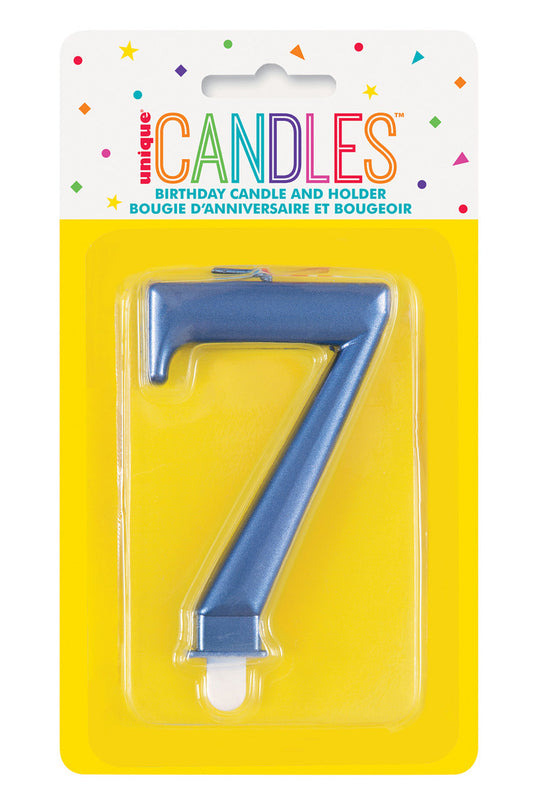Numeral Candle 7 - Metallic Blue