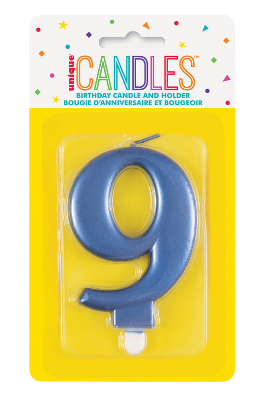 Numeral Candle 9 - Metallic Blue