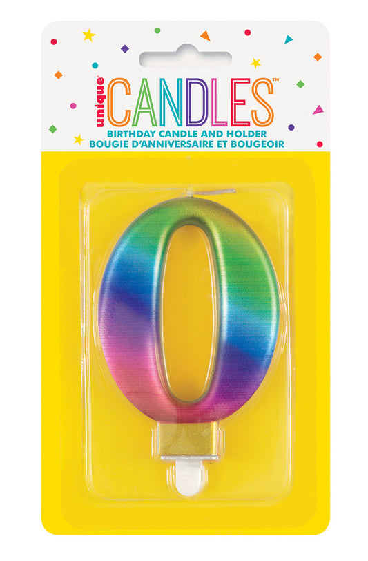 Numeral Candle 0 - Metallic Rainbow