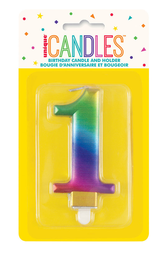 Numeral Candle 1 - Metallic Rainbow