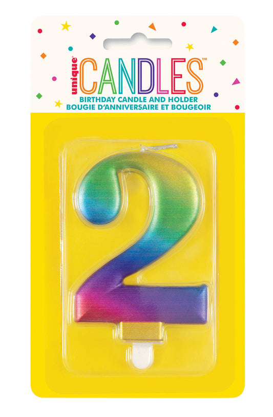 Numeral Candle 2 - Metallic Rainbow