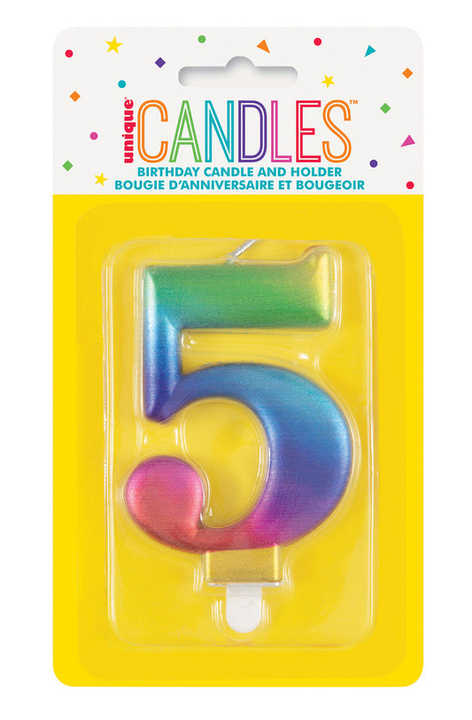 Numeral Candle 5 - Metallic Rainbow