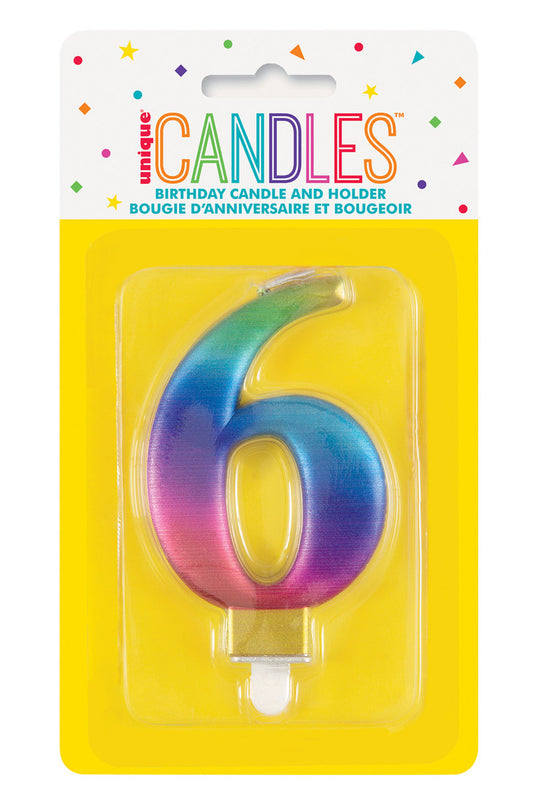 Numeral Candle 6 - Metallic Rainbow