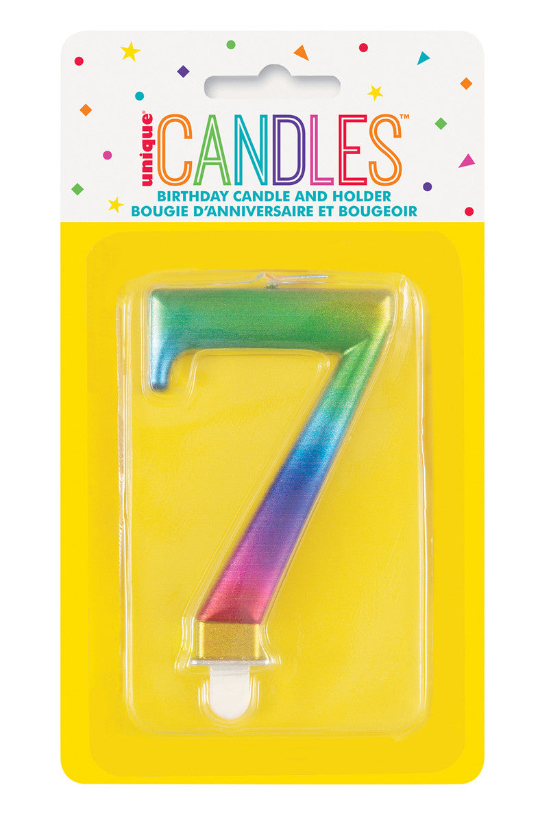 Numeral Candle 7 - Metallic Rainbow
