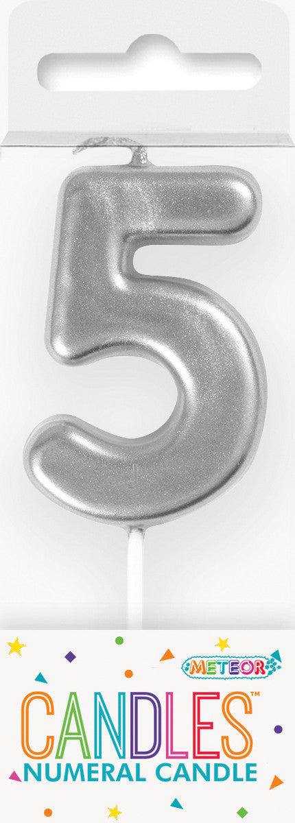 MINI SILVER NUMERAL PICK CANDLES - 5