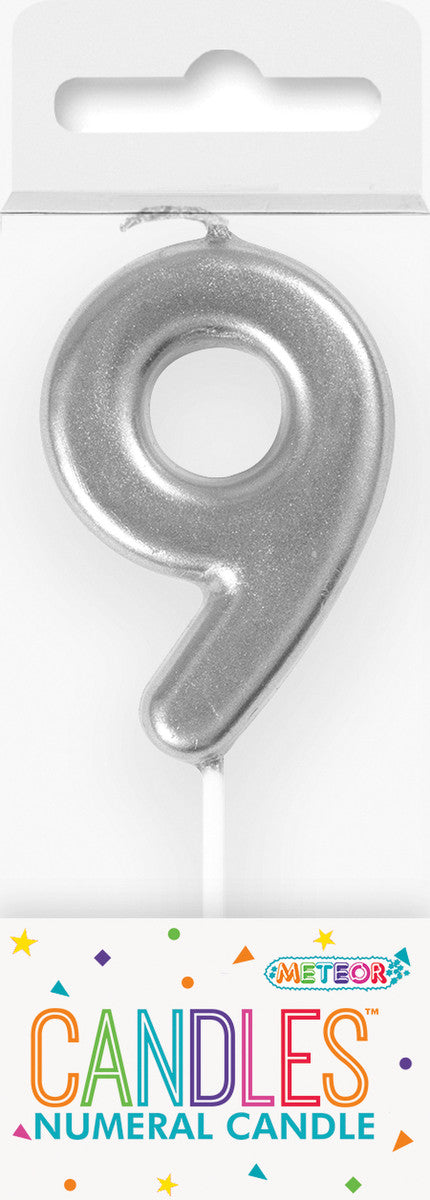 MINI SILVER NUMERAL PICK CANDLES - 9