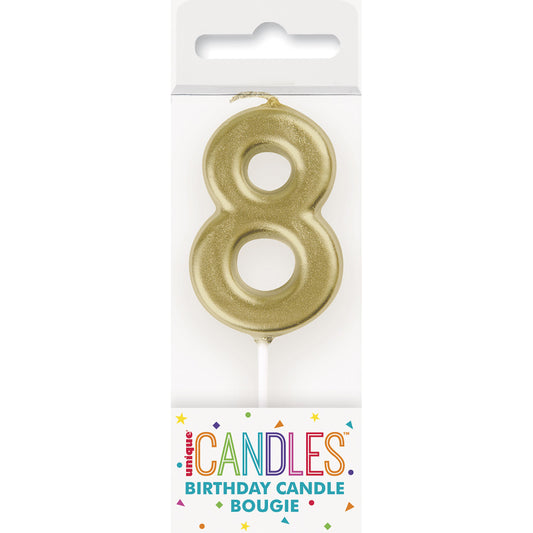 Mini Gold Numeral Pick Candles - 8