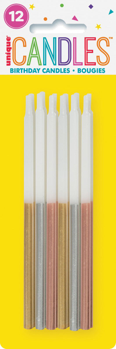 12 x 12.7cm (5') Metallic Dipped Assorted Candles Tall
