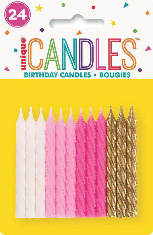 24 Sprial Candles Pink Assorted - Bright OTHER CANDLES