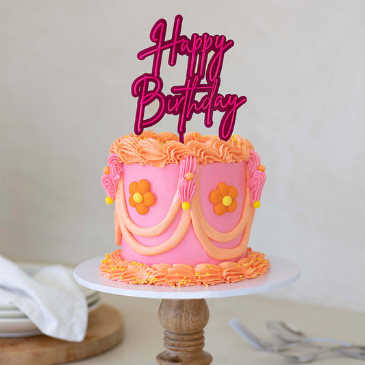 HOT PINK / PINK LAYERED CAKE TOPPER - HAPPY BIRTHDAY ACRYLIC