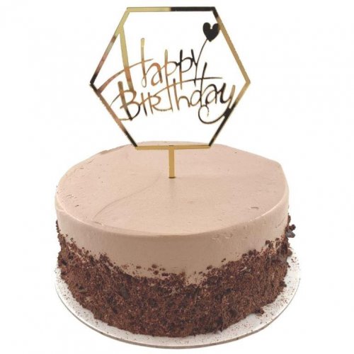 Cake Topper 2mm Happy Birthday Hex. Gold Acrylic