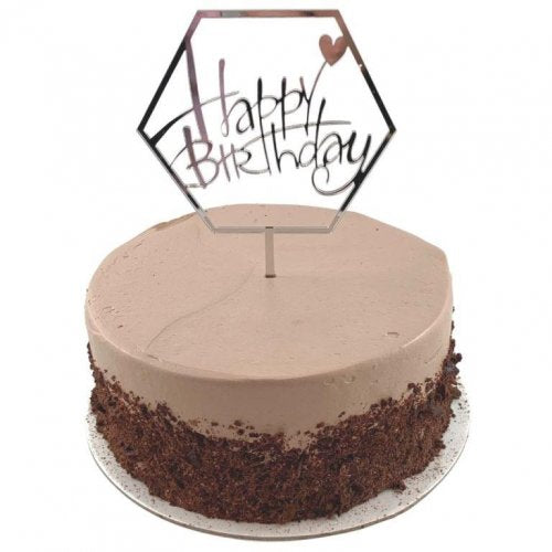 Cake Topper 2mm Happy Birthday Hex Silver Acrylic