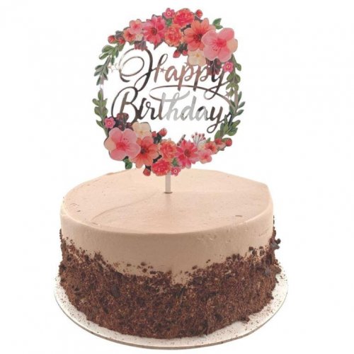 Cake Topper 2mm Happy Birthday Floral Acrylic